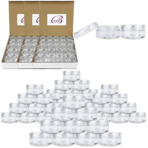 (Quantity: 200 Pieces) Beauticom 5G/5ML Round Clear Jars with Screw Cap Lid for Herbs, Spices, Loose Leaf Teas, Coffee and Other Foods - BPA Free