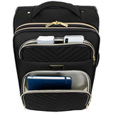 Kenneth Cole Reaction Women's Chelsea Luggage Chevron Softside 8-Wheel Spinner Expandable Suitcase Collection, Black, 2pc Bundle (Carry On+Backpack)