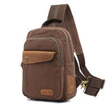 Men's Cotton Canvas Backpack Multi-functional Bag with Leather Fashion Shoulder Bag Chest Bag