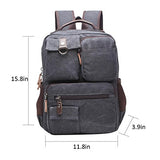 ABage Men's 15.6" Laptop Backpack College Book Bag Travel Daypack Canvas Rucksack, Black