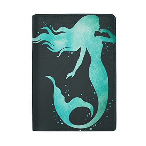 ColourLife Painted Mermaid Leather Passport Holder Cover for Men Women Kids