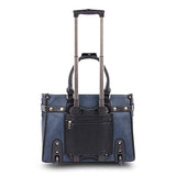Bugatti Monica Ladies Business Bag On Wheels, Pebble Grain Synthetic Leather, Blue