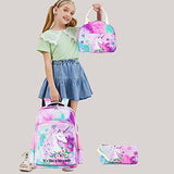 Girls Backpack Kids Elementary Bookbag Girly School Bag with Insulated Lunch Tote and Pencil Pouch (Tie dye green purple pink - Fari tale unicorn)