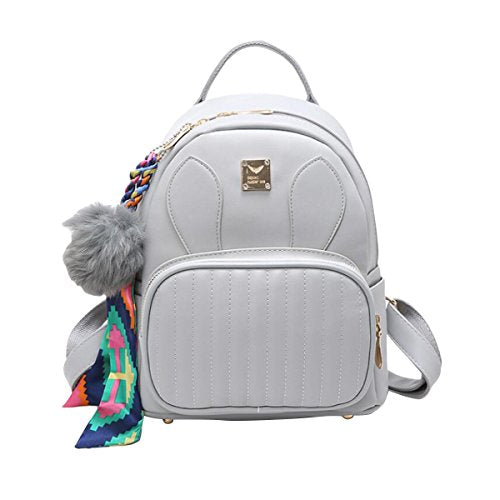 ABage Women's Leather Backpack Purse College School Travel Casual Daypack Handbag, Grey