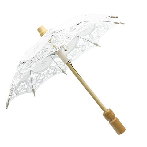 Buorsa 12'' Mini Vintage Wood Embroidery Pure Cotton Lace Umbrella Wedding Umbrella So Small for