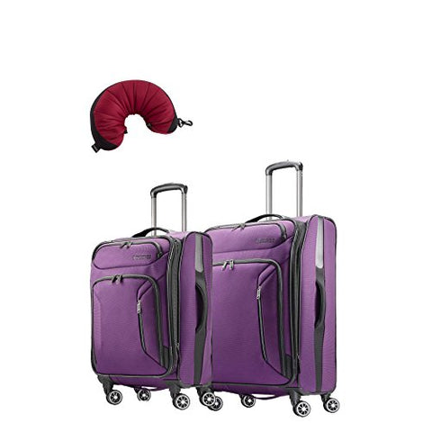 American Tourister Zoom 3 Piece Bundle | 21", 25", Travel Pillow (Purple)