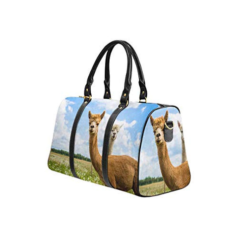 InterestPrint Weekender Bag Overnight Carry-on Tote Duffel Bag Two Friendly Curios Brown and White Alpacas