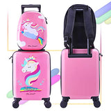 Unicorn Kids Carry on Luggage Set with Spinner Wheels, Girls Travel Suitcase
