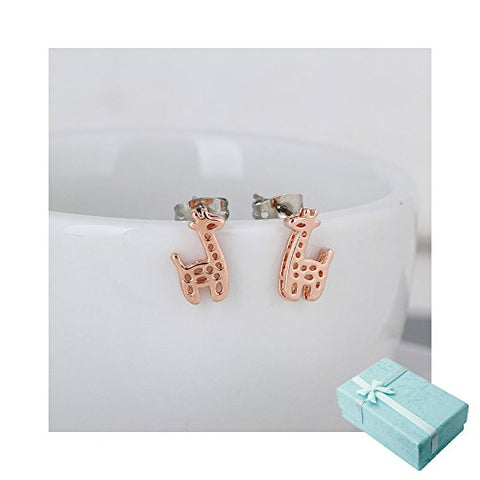 Acxico Hollow out Little Giraffe Pendant Stud Earrings (Rose Gold)