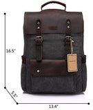 Leather Laptop Backpack,VASCHY Casual Canvas Campus School Rucksack with 15.6 inch Laptop Compartment