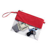 Red Custom Stadium Clear Zip Pouch With Detachable Crossbody Strap And Wristlet