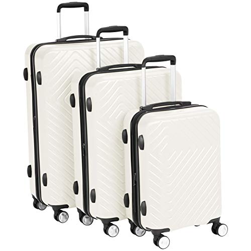 AmazonBasics Geometric Luggage Expandable Suitcase Spinner - 3 Piece Set (20", 24", 28"), Cream