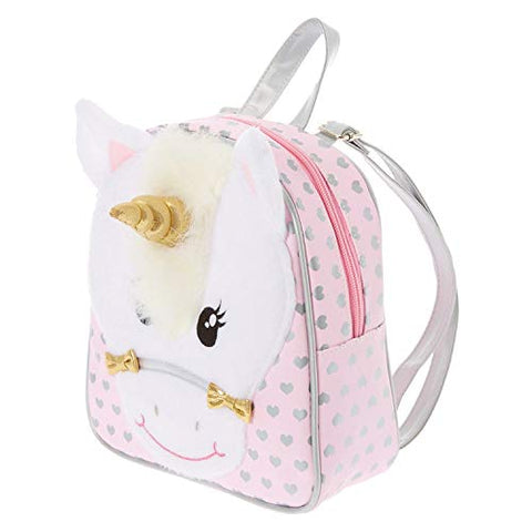 Claire’s Club Ariella the Unicorn Backpack, Pink with Silver and White, Zipper Closure and Adjustable Straps, 8x9x3 Inches
