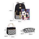 MITOWERMI Canvas Backpack Set Girls Bookbags Set 3 in 1 College Laptop Backpack Striped Prints with Lunch bag(Black)