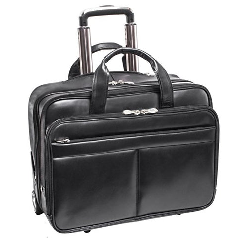 McKlein, L Series, Bowery, Top Grain Cowhide Leather, 15" Leather Wheeled Laptop Briefcase, Black (87855)