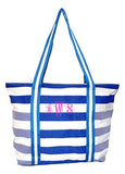 100% Cotton Stripe X-Large Beach Bag (Blue - Embroidered Monogram)