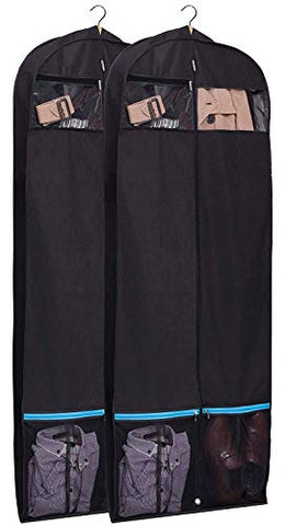 KIMBORA 60" Black Garment Bag Breathable Travel Storage with 2 Large Mesh Pockets and Carry Handles for Suits, Dresses, Coats, Tuxedos Cover (Pack of 2)