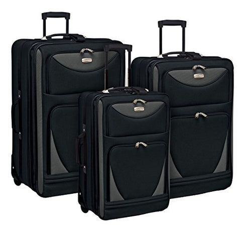 3 Piece Expandable and Highly Durable "Sky-View Collection" Luggage Set with 28" Suitcase, 24" Upright, and 20" Carry-On, Black Color Option