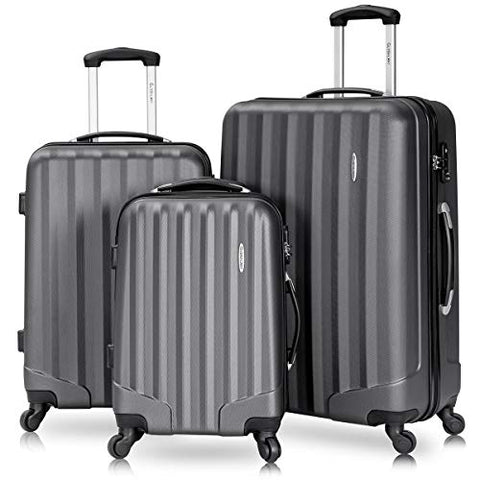 Goplus 3 Pcs Luggage Set ABS Hardshell Travel Bag Trolley Suitcase w/TSA Lock (Grey)