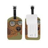 LORVIES Dachshund Dog With Glasses Luggage Tags Travel Labels Tag Name Card Holder for Baggage Suitcase Bag Backpacks, 2 PCS