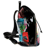 Studded Printed Glossy Backpack with Back Zipper Pocket and Adjustable Strap