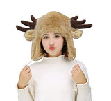BOBILIKE Plush Fun Raindeer Ears Hood Women Costume Hats Warm, Soft and Cozy, Reindeer Brown