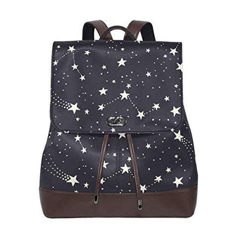 Pentagram Star Space Women's Genuine Leather Backpack Bookbag School Purse Shoulder Bag