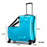 AO WEI LA OW Duffel Bag for Kids Ride-On Suitcase Carry-On Luggage with Wheels fits to kids aged 6-12 years old (Blue, 24 Inch).