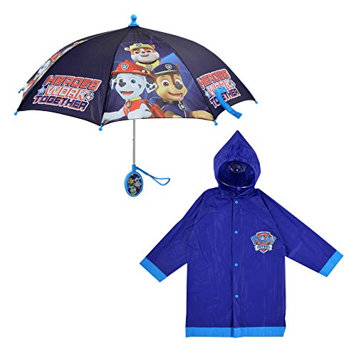 Nickelodeon Boys' Little Paw Patrol Character Slicker and Umbrella Rainwear Set, Dark Blue, Age 2-3