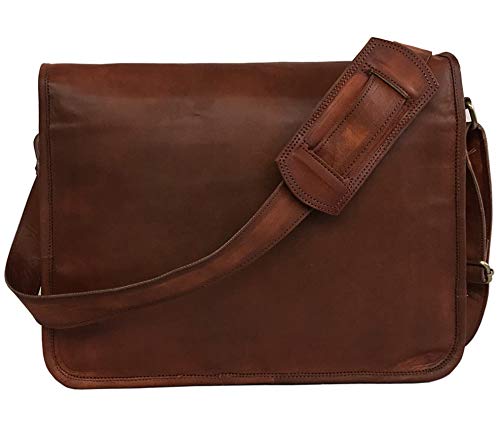 15 Inch Half Flap Leather Messenger Bag for Work, Laptop Shoulder Bag ...