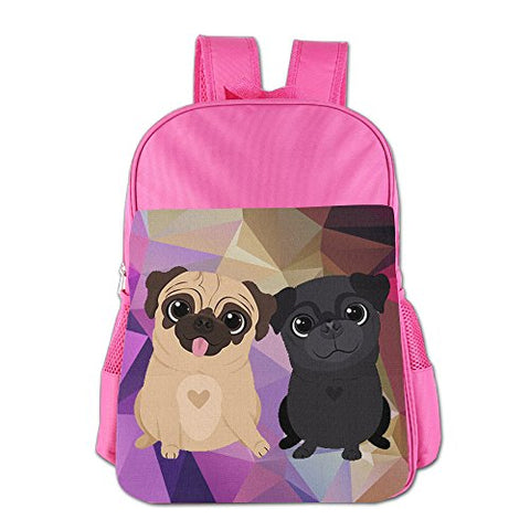 Gibberkids Child's Pugs Dog Cartoon Cute School Backpack Bookbag Boys/Girls For 4-15 Years Old Pink