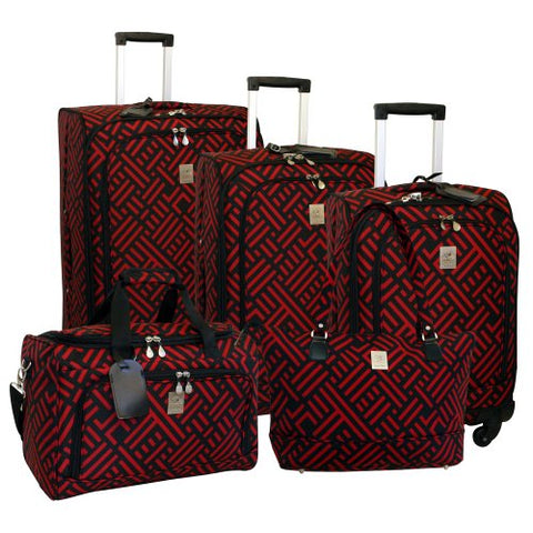Jenni Chan Signature 5 Piece Luggage Set, Black/Red, One Size