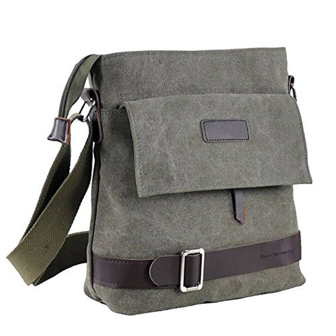 Mfeo Unisex Vintage Retro Canvas Messenger Bag Cross-Body Bag Small Shoulder Bag (Army Green)