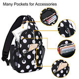 MOSISO Sling Backpack,Travel Hiking Daypack White Dot Rope Crossbody Chest Bag, Black