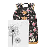ABage Cute Casual Bag Floral Canvas Backpack College Book Bag Travel Daypack, Black