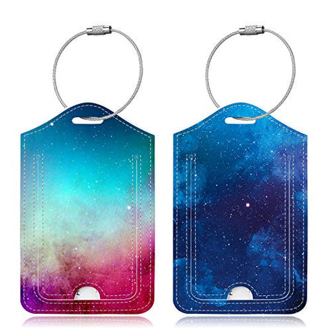 Famavala 2x Luggage Tags [Labels w/Privacy Cover] for Travel Bag Suitcase (BlueSky+GalaPink)