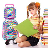 4PCS Rolling Backpack for Girls, Wheeled Kids Unicorn Bookbag