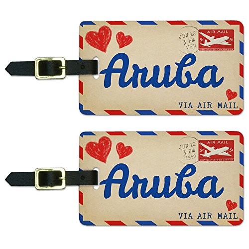 Graphics & More Air Mail Postcard Love for Aruba Luggage Suitcase Carry-on Id Tags, White