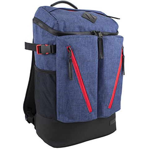 Fuel High Capacity Cargo Backpack With Ergonomic Padded Support System, Navy Chambray/Poppy Red