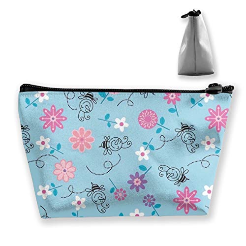 Makeup Bag Cosmetic Honeybee Flower Portable Cosmetic Bag Mobile Trapezoidal Storage Bag Travel