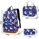Backpacks for Girls Cute Unicorn School Bags Lightweight for 7+ years old Kids School Bags Backpack with Lunch Box and Pencil Case (Blue-Unicorn)