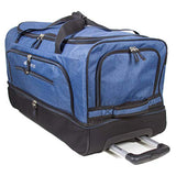 Dejuno 28" Lightweight Denim Drop Bottom Rolling Duffel Bag-Blue, One Size