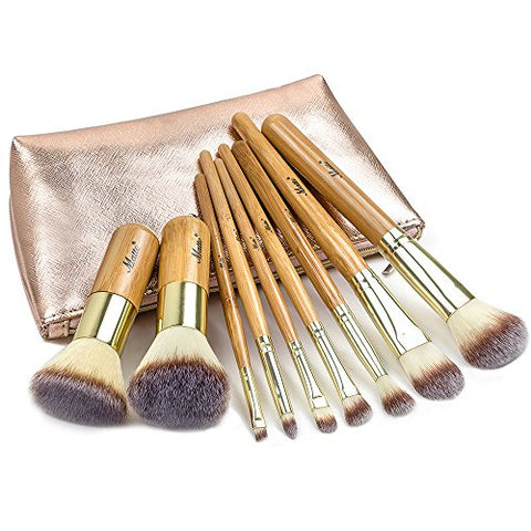 Matto Makeup Brushes 9-Piece Bamboo Handles Makeup Brush Set With Travel Cosmetic Bag