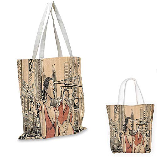 Jazz Music Decor canvas messenger bag An Jazz Singer With Double-Bass Player in a Street of New