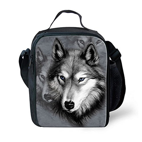 Doginthehole Wolf Face Prined Cool Kids Lunch Bags Lunch Box With Bottle Holder