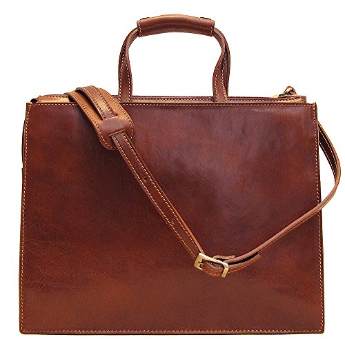 Floto Trastevere Attache Briefcase in Brown Italian Calfskin Leather