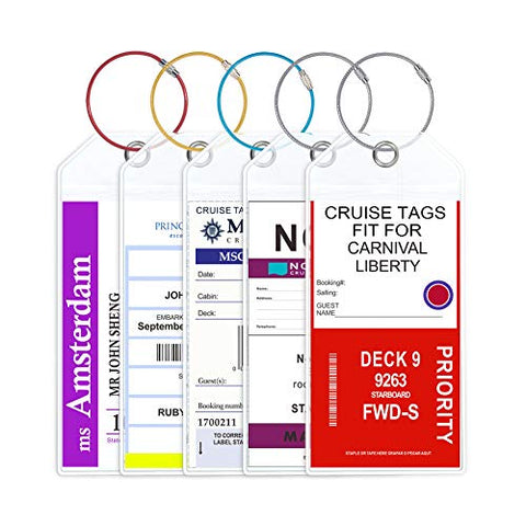 Cruise Luggage Tags Jollyants Wide Luggage Etag Holders 2019 Zip Seal & Colorful Steel Loop- Clear Thick Reusable(5 tags)