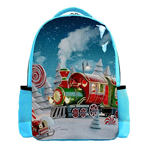 LORVIES Christmas Magical Train Backpack Kids School Book Bags for Elementary Primary Schooler for Boys