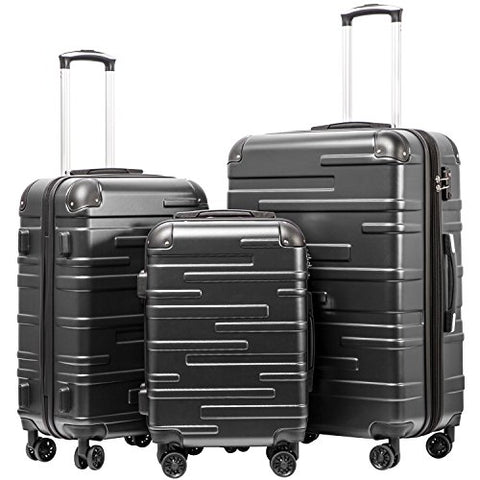 Coolife Luggage Expandable Suitcase 3 Piece Set with TSA Lock Spinner 20in24in28in (reg grey)