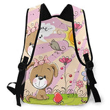 Multi leisure backpack,Cute Cartoon Puppy On The Meadow With Flowers, travel sports School bag for adult youth College Students